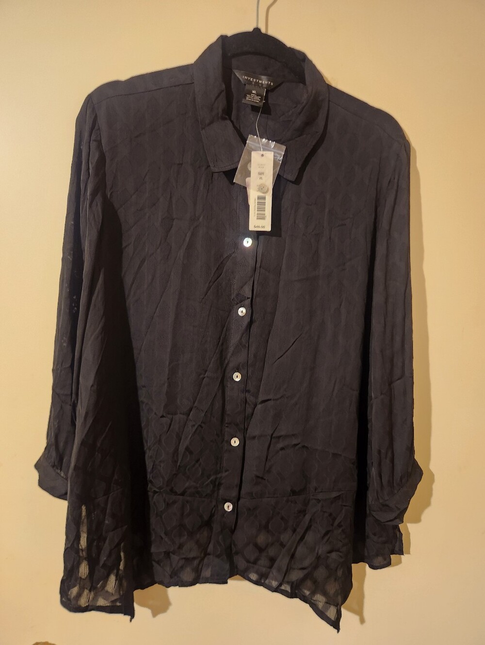 Investments Black Sheer Button-Down Dressy Shirt Sz Xl